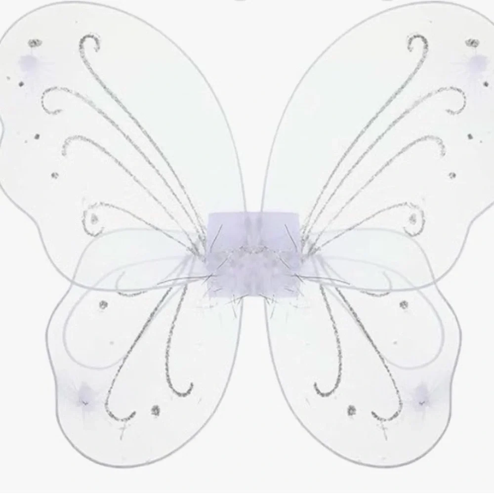 White Butterfly Wings with Silver Glitter Accent